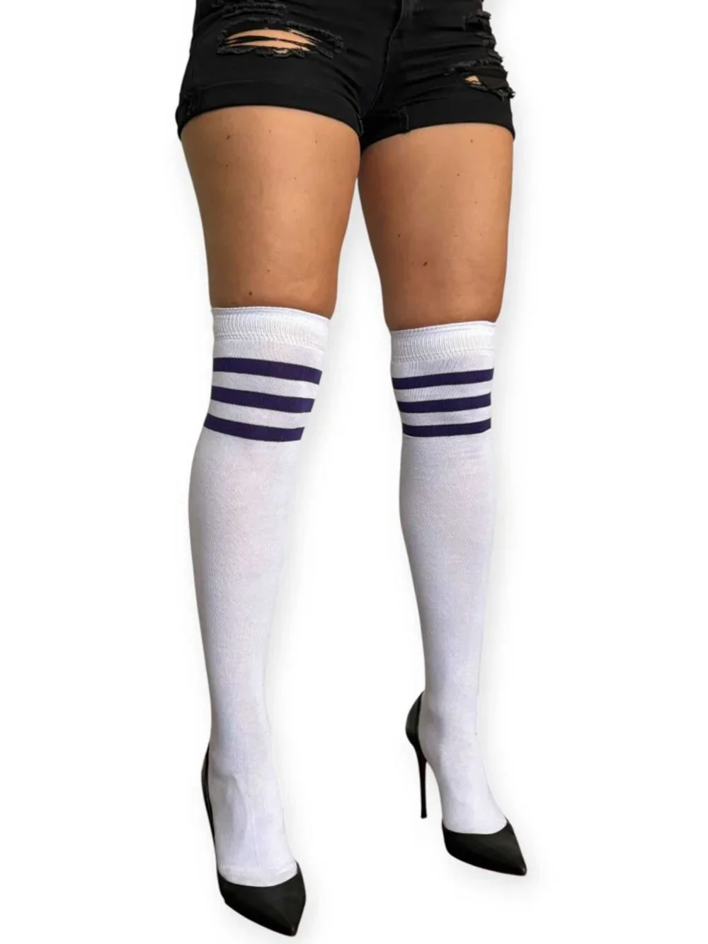 White and Purple Over the Knee Socks for Women